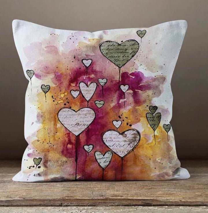 Love Throw Pillow Cover|February 14 Home Decor|Romantic Gift for Sweetheart|Valentine Cushion with Red Purple Heart Painting|Amour Decor