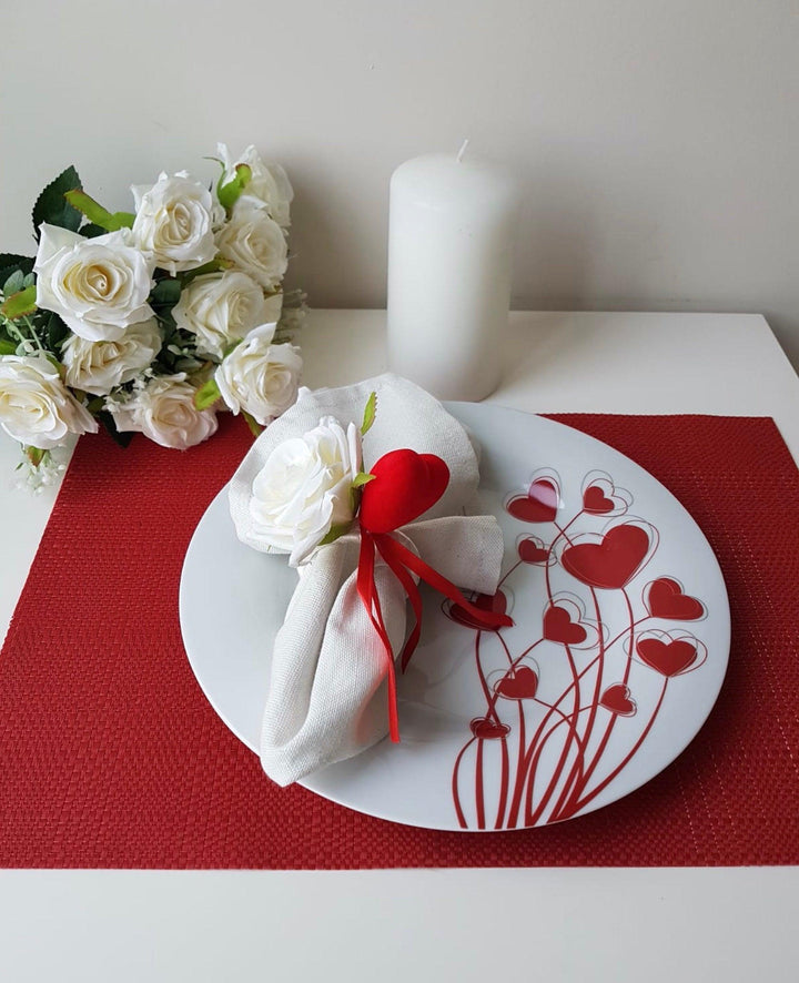 Love Napkin Ring|White Rose Red Heart Napkin Ring|Table Centerpiece|Floral Napkin Holder|Valentine&#39;s DayGift for Him|I love You Table Top