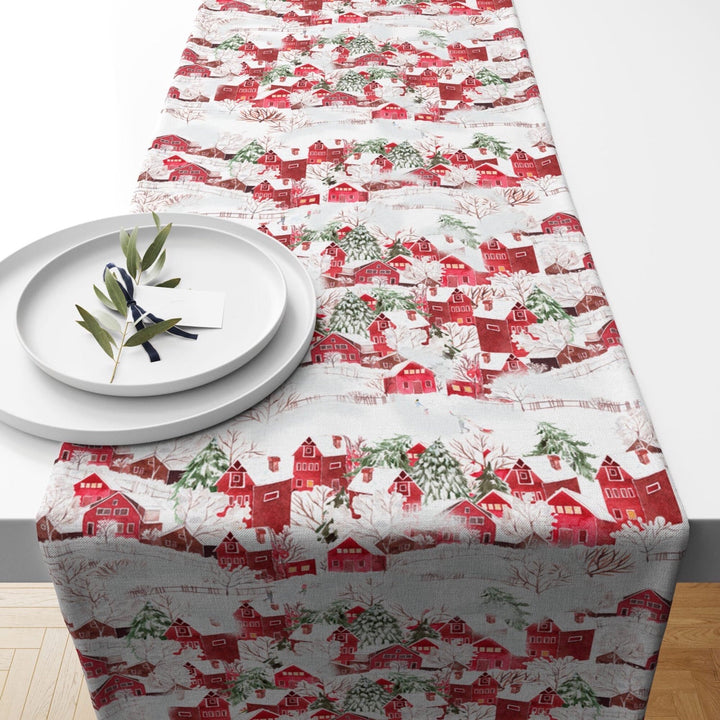 Winter Trend Table Runners|Snow, Houses and Trees Table Decor|Snowflakes Table Runner|Christmas Home Decor|Winter Tree and Deer Tablecloth