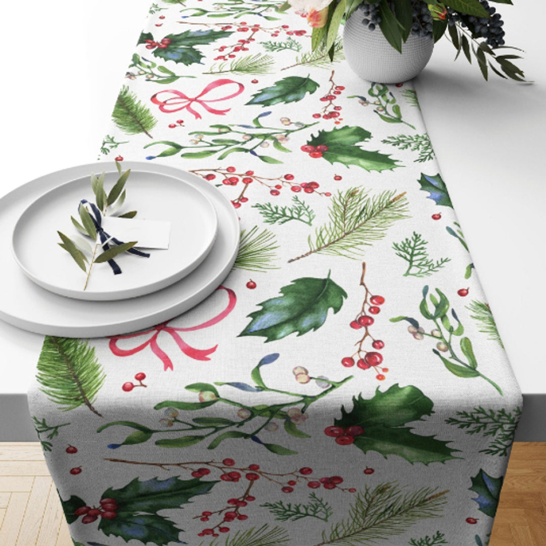 Christmas Table Runner|Winter Trend Table Runner|Joy Love Falala Xmas Home Decor|Xmas Holly Berry Table Decor|Winter Tree Kitchen Tablecloth