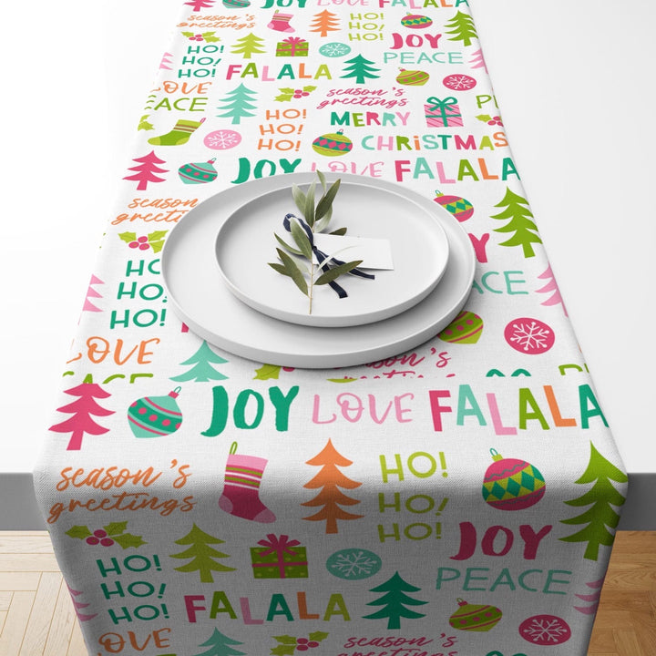 Christmas Table Runner|Winter Trend Table Runner|Joy Love Falala Xmas Home Decor|Xmas Holly Berry Table Decor|Winter Tree Kitchen Tablecloth