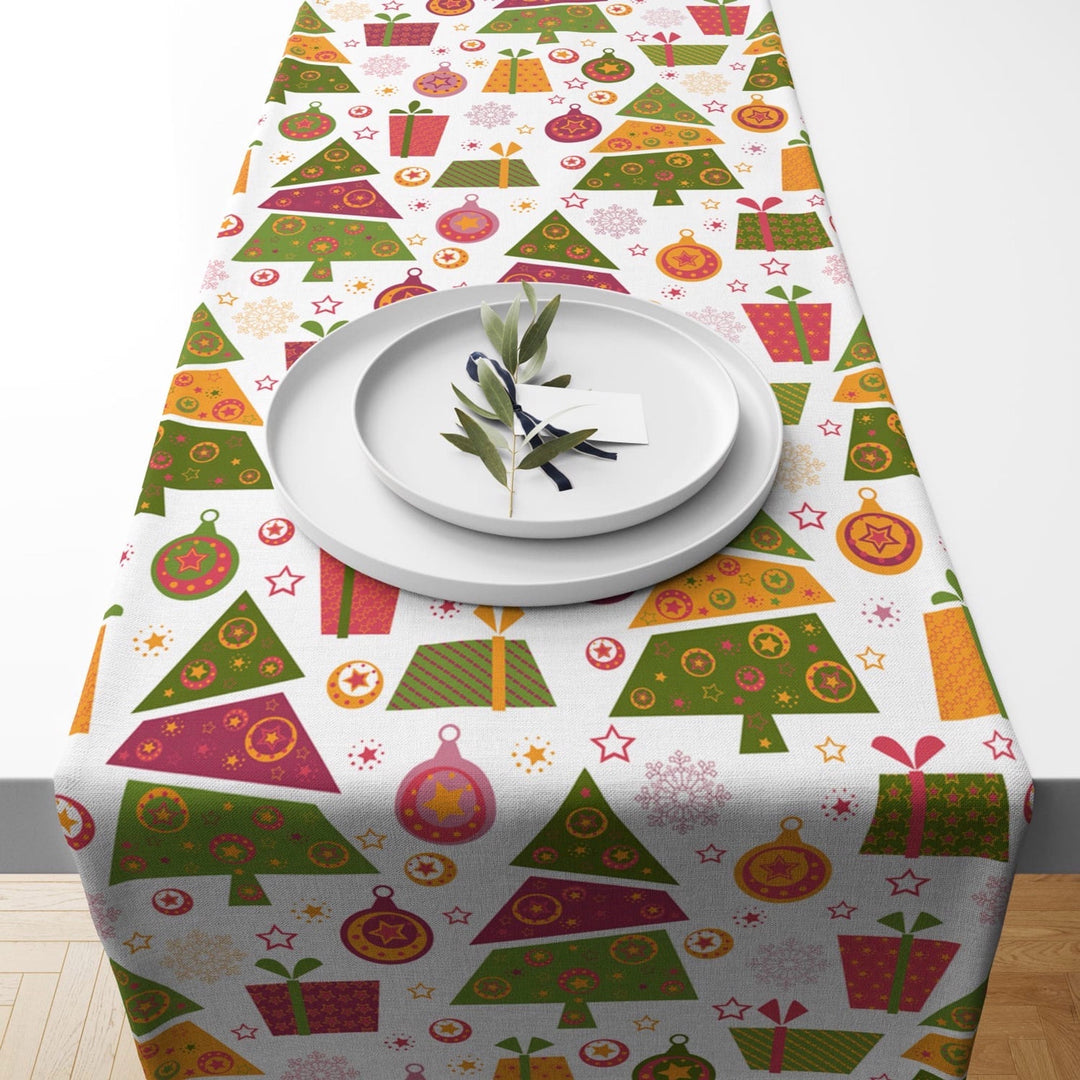 Christmas Table Runner|Winter Trend Table Runner|Joy Love Falala Xmas Home Decor|Xmas Holly Berry Table Decor|Winter Tree Kitchen Tablecloth