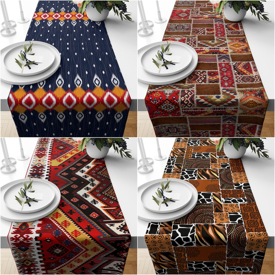 Rug Design Table Runner|Southwestern Table Runner|Aztec Home Decor|Turkish Kilim Table Decor|African Style Tablecloth|Ikat Table Runner