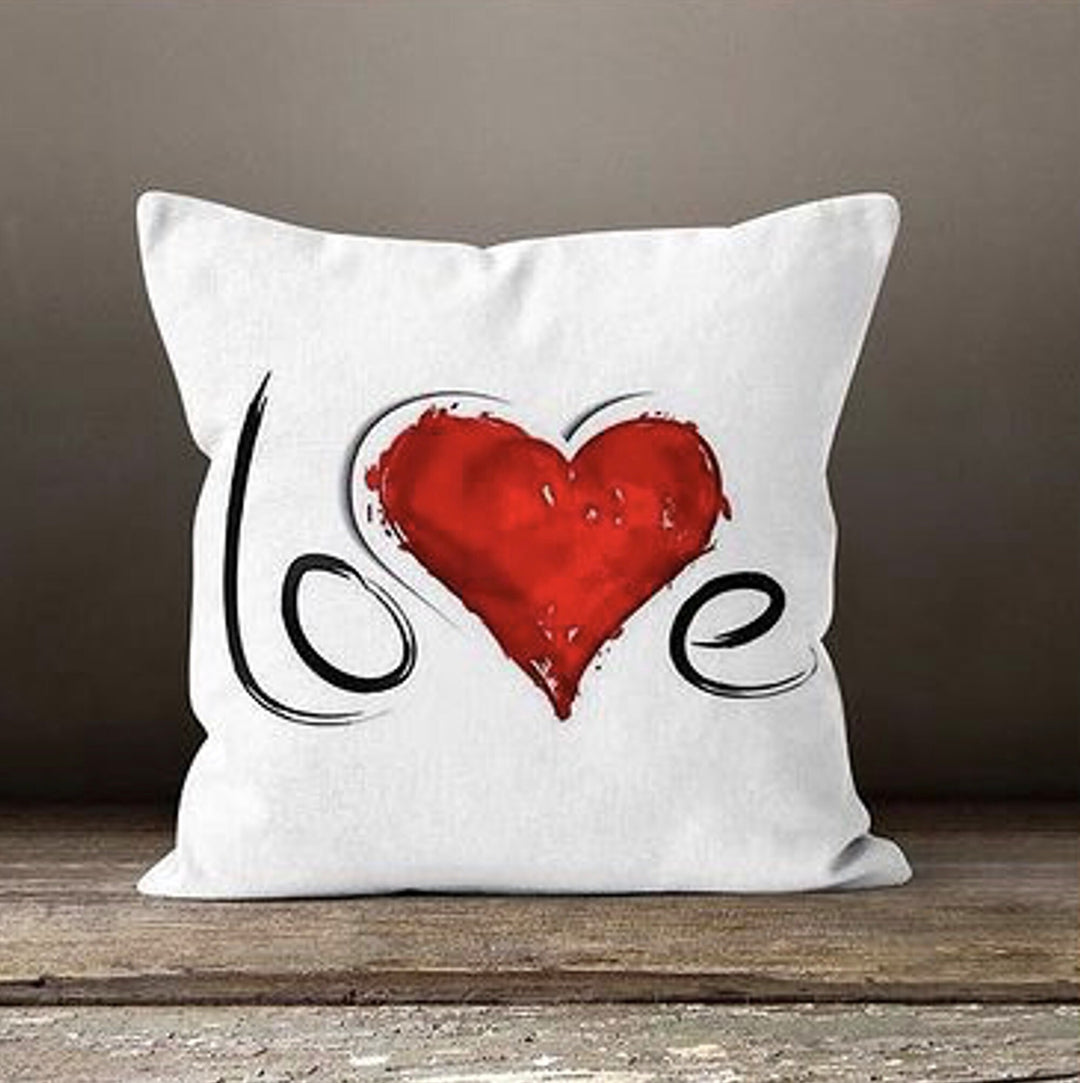 Love Throw Pillow Cover|Red Heart Printed Valentine's Day Cushion Case|Romantic Home Decor Gift|14 February Gift for Her|Couple Pillowcases