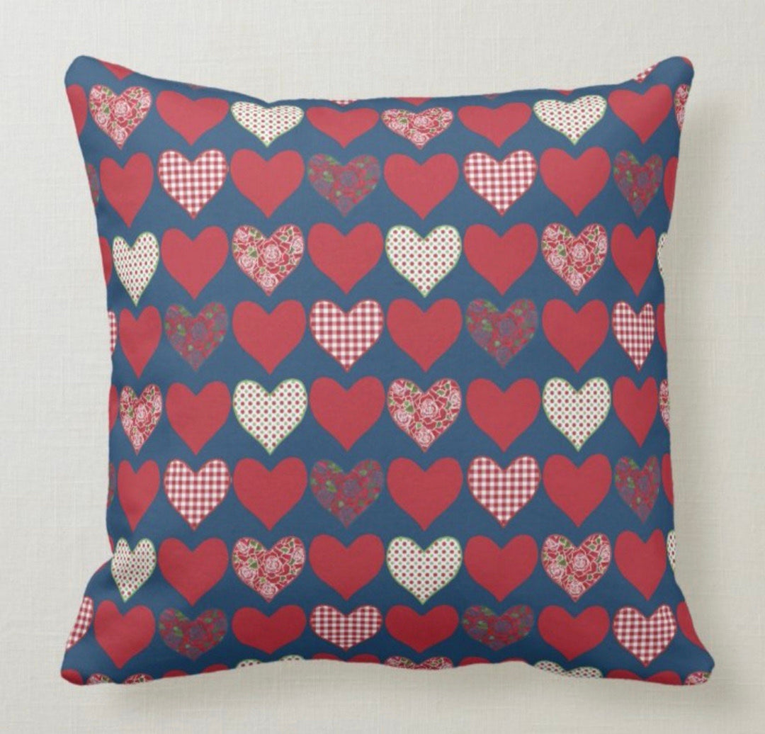 Love Throw Pillow Cover|Small Hearts Printed Cushion Case|Romantic Rose Pattern Home Decor|XOXO Design Pillowcase|True Love Kisses Gift