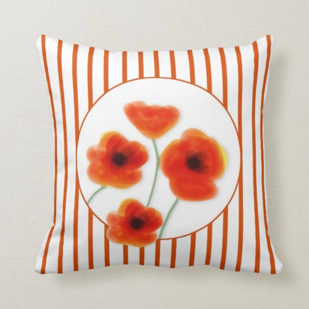 Red Poppy Pillow Cover|Red Floral Cushion Case|Decorative Summer Poppy Throw Pillow Top|Boho Bedding Home Decor|Farmhouse Style Cushion Case