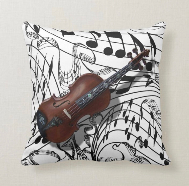 Music Love Pillow Covers|Violin Cushion Case|Valentine's Day Heart Note Cushion|Boho Bedding Home Decor|Housewarming Music Throw Pillowcase