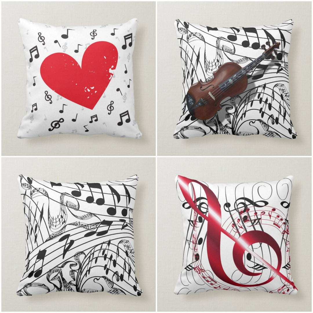 Music Love Pillow Covers|Violin Cushion Case|Valentine's Day Heart Note Cushion|Boho Bedding Home Decor|Housewarming Music Throw Pillowcase