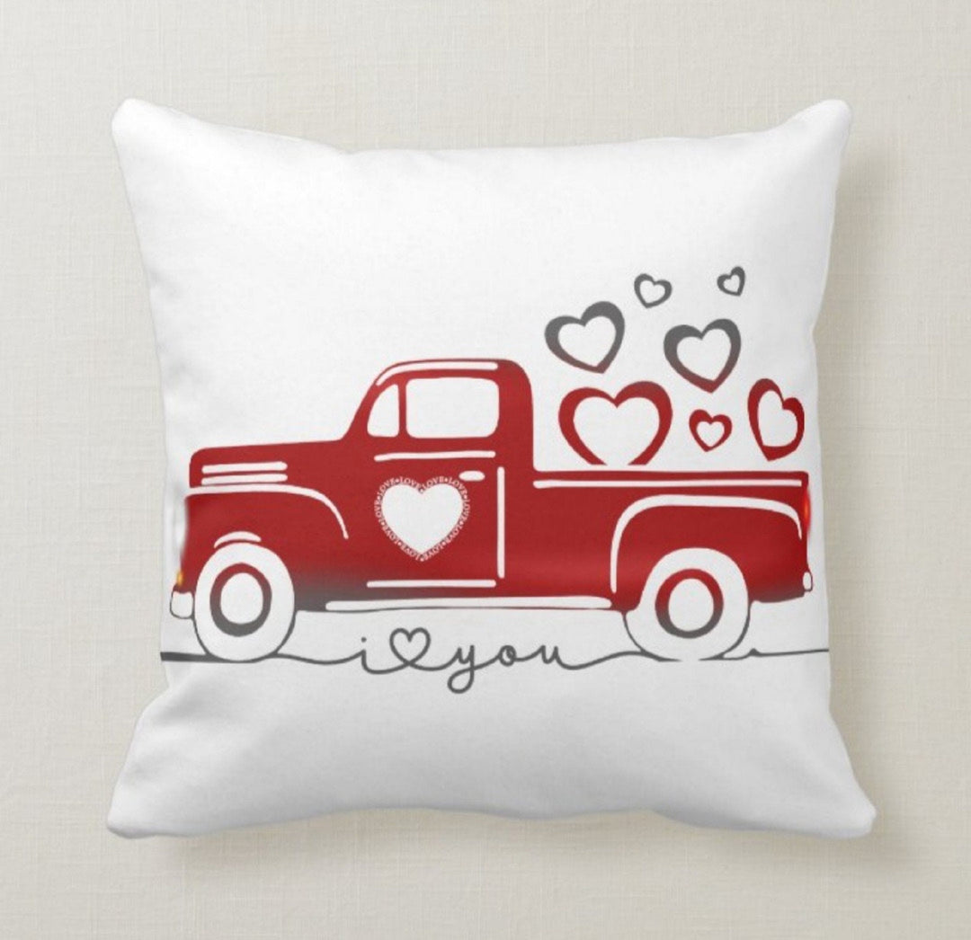 Love Throw Pillow Cover|Valentines on The Swing Cushion Case|Romantic Red White Gray Home Decor|Red Truck Pillow Sham|His Engagement Present