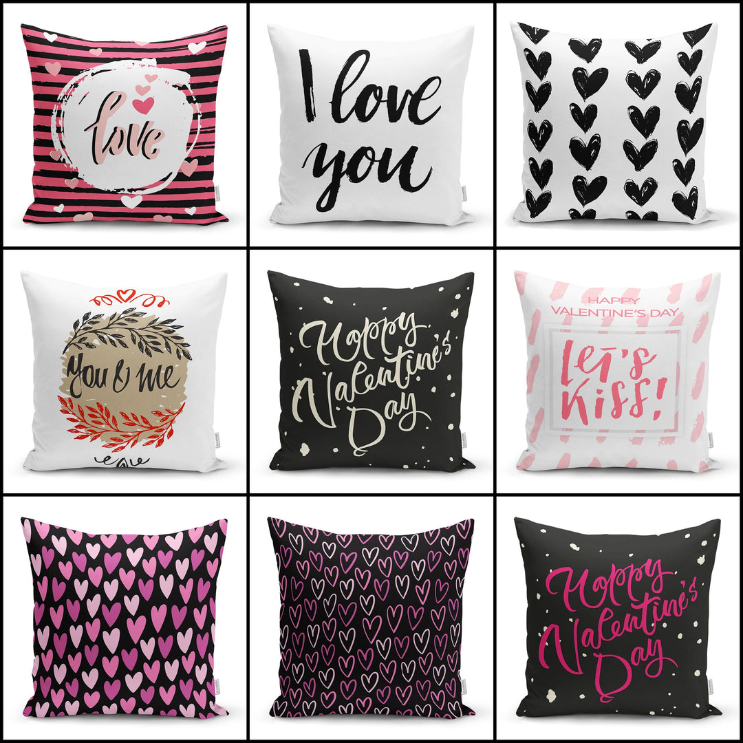 Love Throw Pillow Cover|Valentine's Day Heart Print Pillow Top|Romantic Home Decor|Happy Valentine's Day Accent Pillow|Let's Kiss You And Me