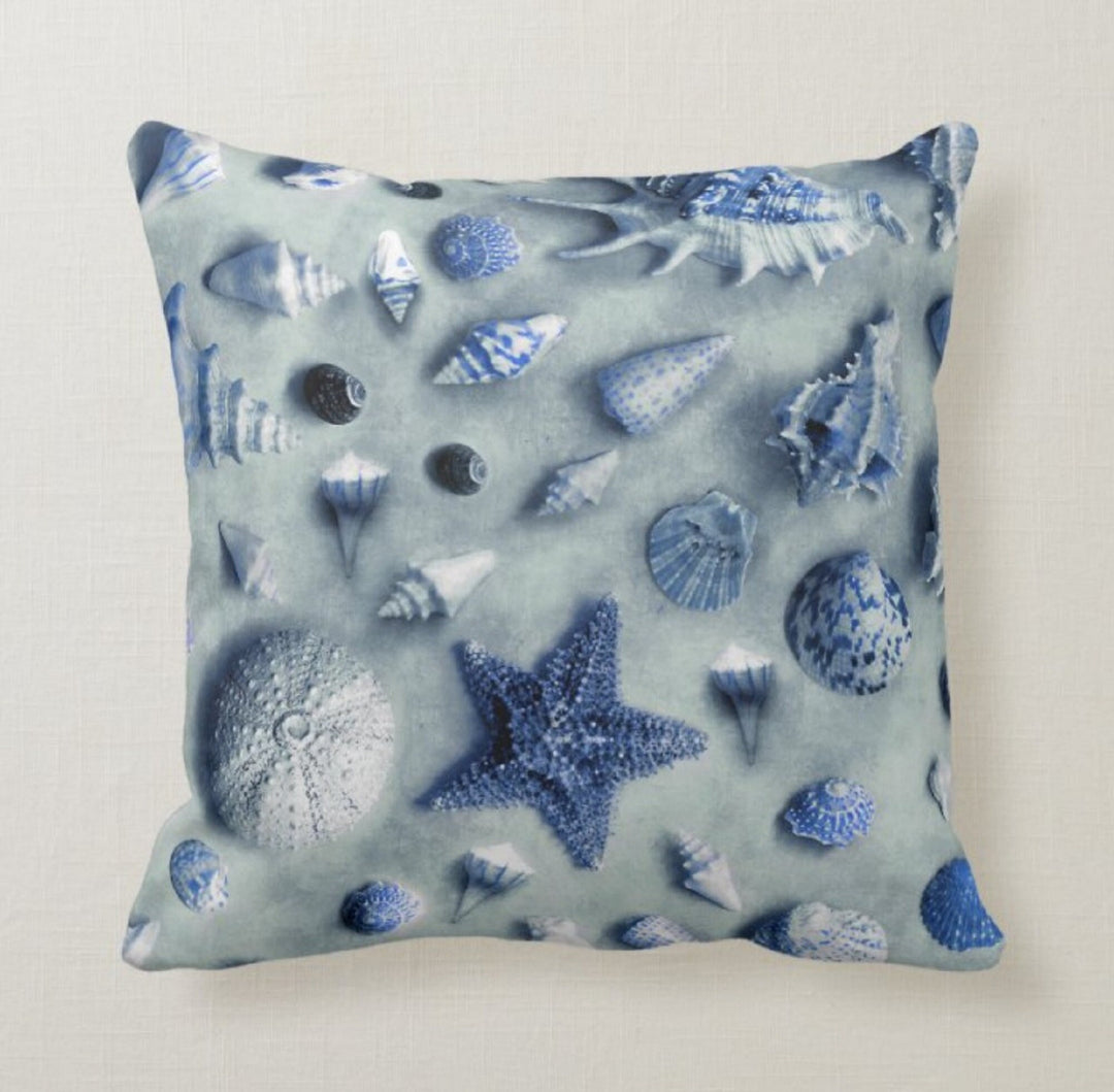 Beach House Pillow Covers|Coastal Pillow Case|Navy Marine Pillow|Decorative Nautical Cushions|Coral Throw Pillow|Blue Seashell Home Decor