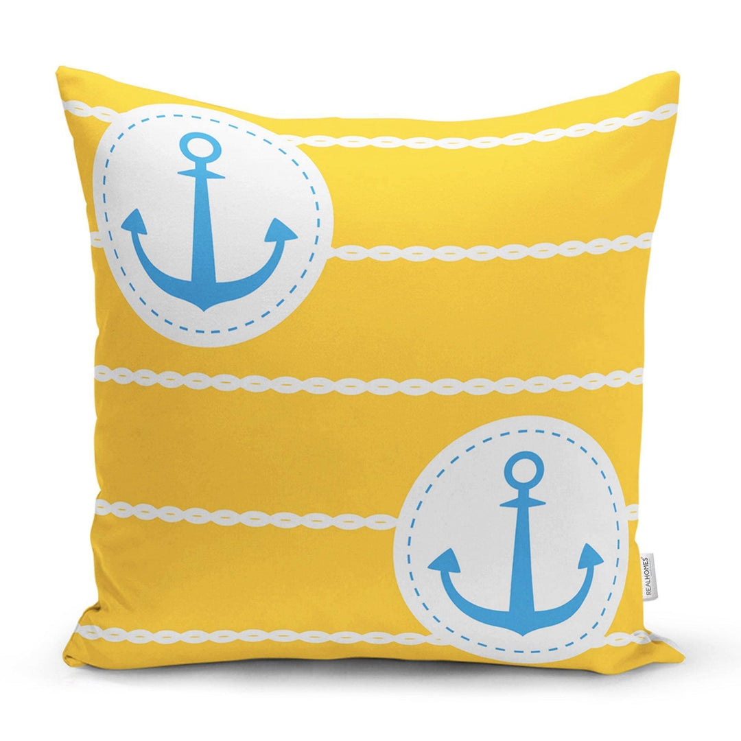 Nautical Pillow Case|Navy Anchor Pillow Cover|Decorative Yacht Cushions|Coastal Beach House Pillow|Blue Compass Decor|Marine Throw Pillow