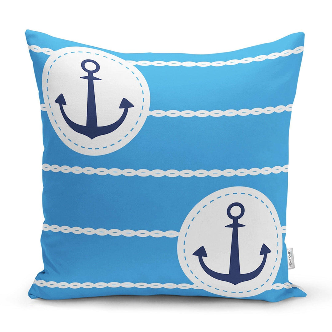 Nautical Pillow Case|Navy Anchor Pillow Cover|Decorative Yacht Cushions|Coastal Beach House Pillow|Blue Compass Decor|Marine Throw Pillow