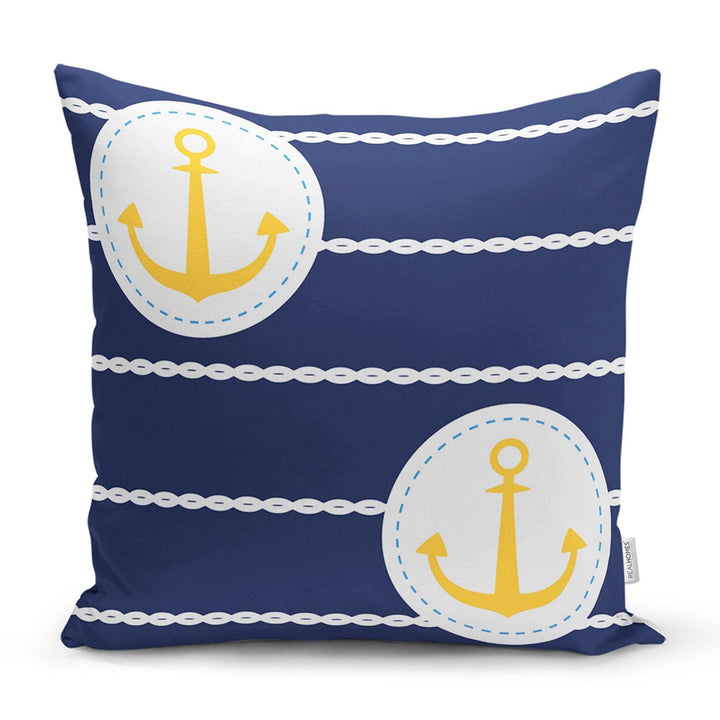 Nautical Pillow Case|Navy Anchor Pillow Cover|Decorative Yacht Cushions|Coastal Beach House Pillow|Blue Compass Decor|Marine Throw Pillow