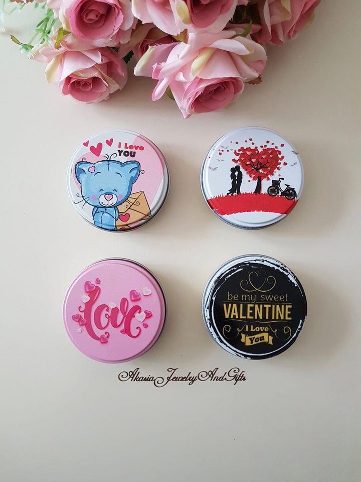 Set of 4 Valentine's Day Gift Box|Love Metal Gift Box|Mini Jewelry Storage|Chocolate Soap Cookie Bead Tin Grab Box|I Love You Birthday Gift