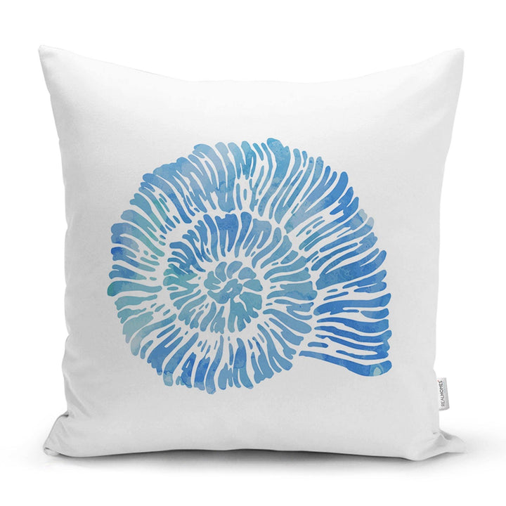 Beach House Pillow Covers|Coastal Pillow Case|Navy Marine Pillow|Decorative Nautical Cushion|Coral Seashell Seahorse Sea Urchin Throw Pillow