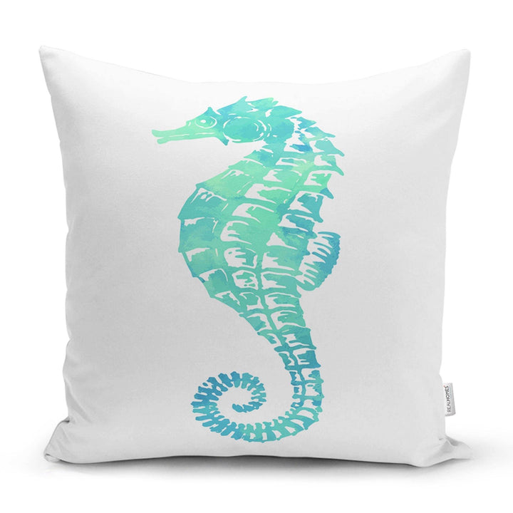 Beach House Pillow Covers|Coastal Pillow Case|Navy Marine Pillow|Decorative Nautical Cushion|Coral Seashell Seahorse Sea Urchin Throw Pillow