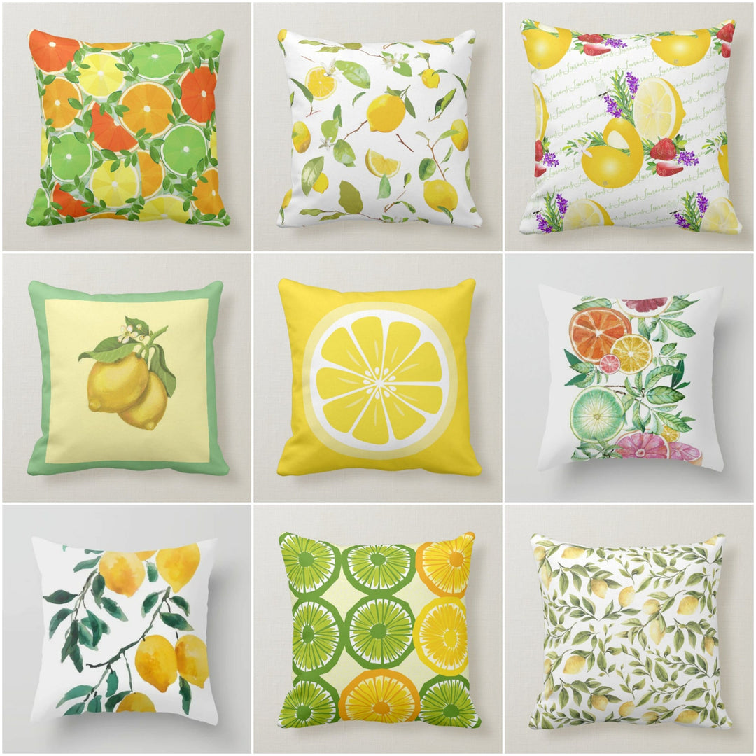 Lemons Pillow Cover|Floral Fresh Lemon Cushion Case|Decorative Green Lemon Tree|Colorful Lemons Home Decor|Housewarming Yellow Citrus Decor