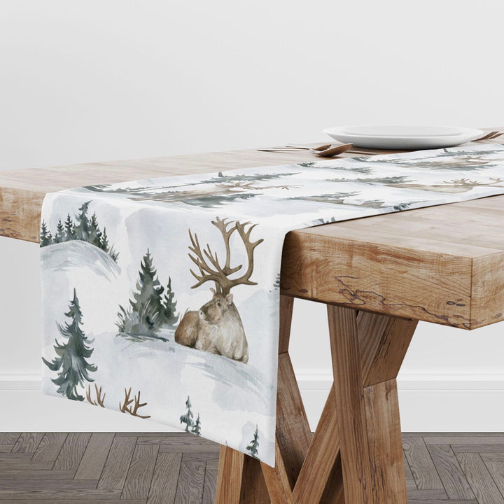 Winter Trend Table Runners|Snow, Houses and Trees Table Decor|Snowflakes Table Runner|Christmas Home Decor|Winter Tree and Deer Tablecloth