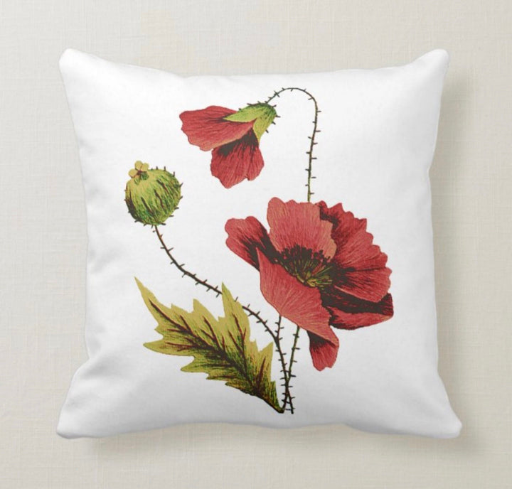 Red Poppy Pillow Cover|Red Floral Cushion Case|Decorative Summer Poppy Throw Pillow Top|Boho Bedding Home Decor|Farmhouse Style Cushion Case