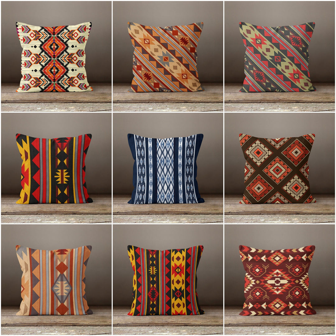 Rug Design Pillow Covers|Terracotta Southwestern Cushion Case|Decorative Pillow Case|Aztec Home Decor|Farmhouse Decor|Geometric Pillow Case