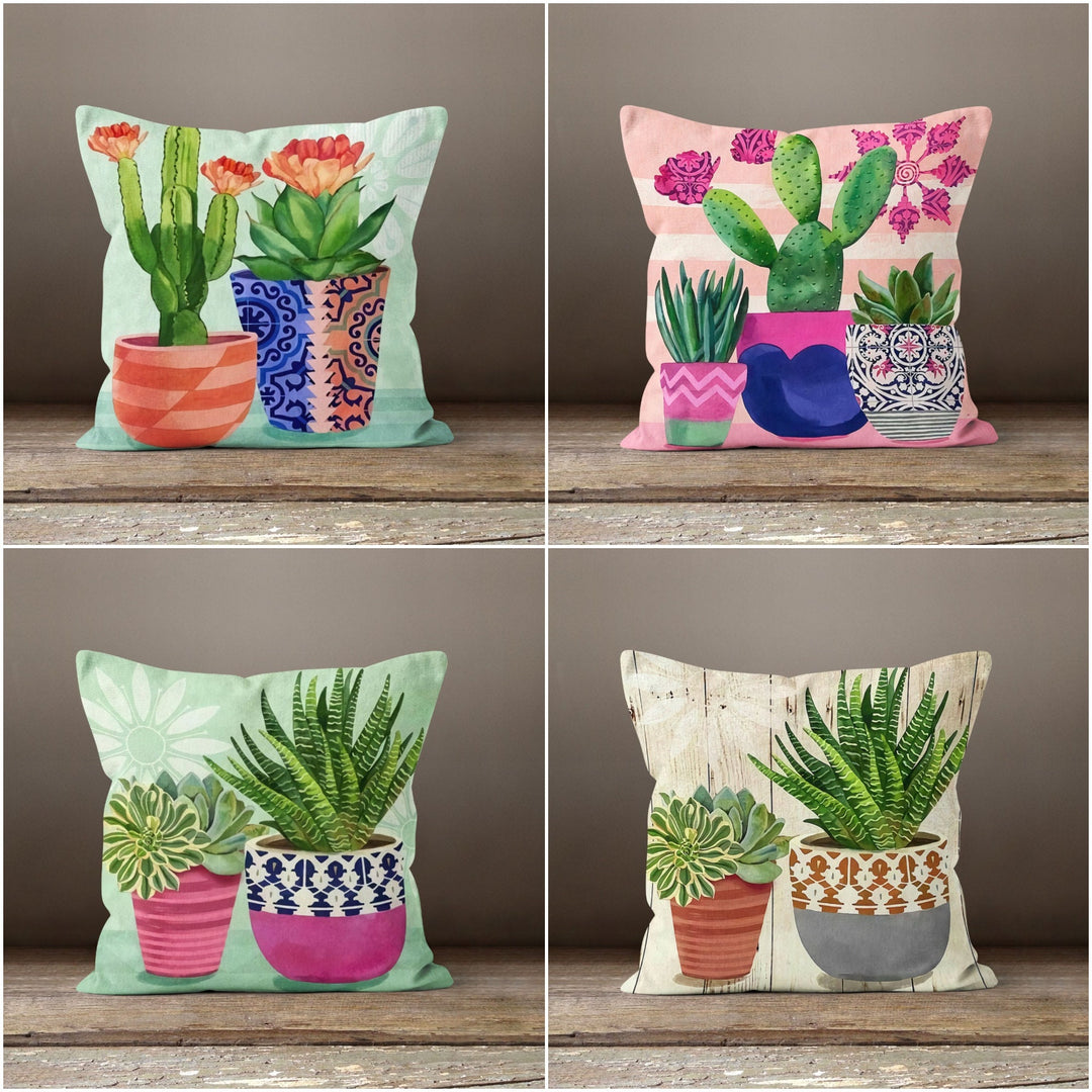 Cactus Pillow Cover|Succulent Cushion Case|Decorative Pillow Case|Boho Bedding Home Decor|Housewarming Farmhouse Floral Cactus Throw Pillow