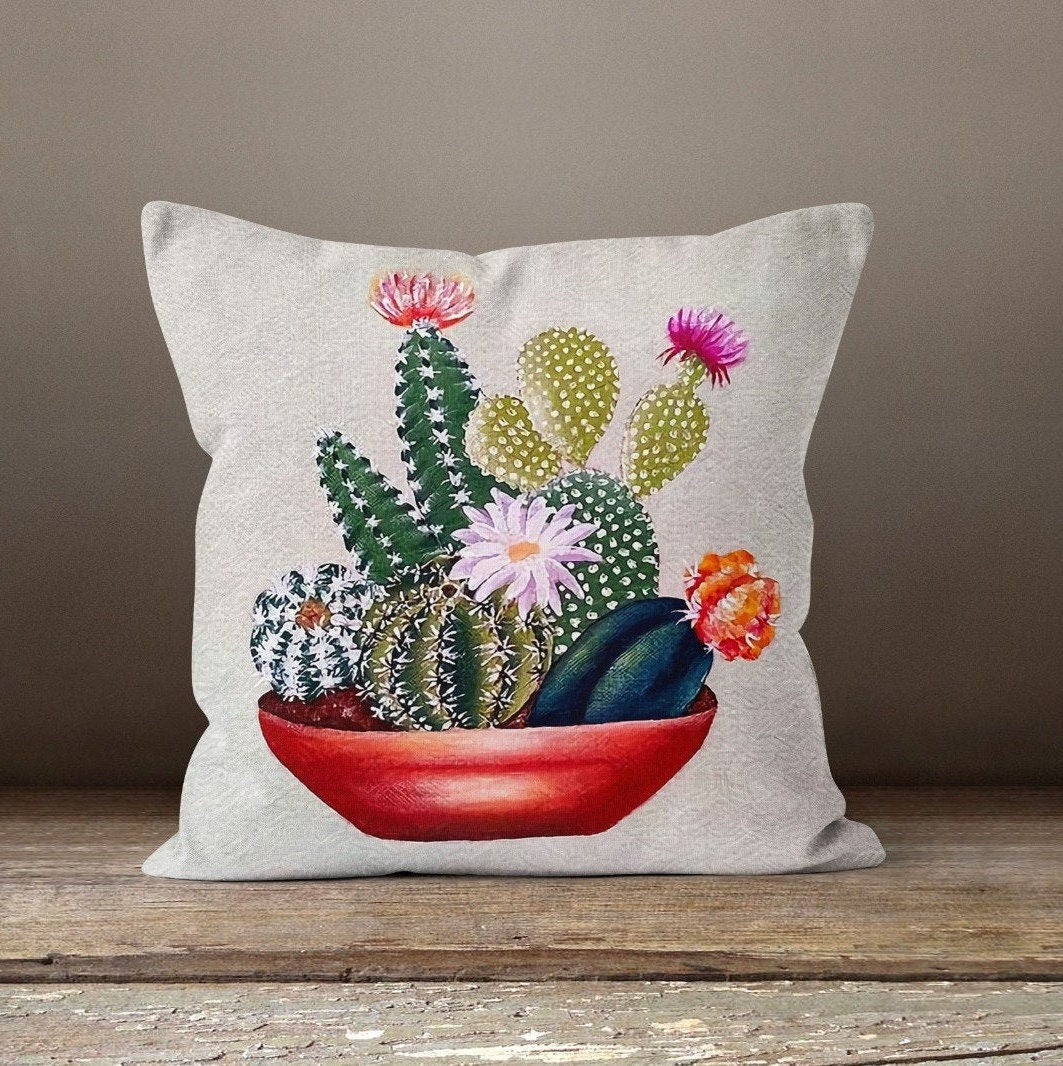 Cactus Pillow Cover|Succulent Cushion Cases|Decorative Throw Pillow Cover|Boho Bedding Home Decor|Housewarming Floral Cactus Pillow Cover