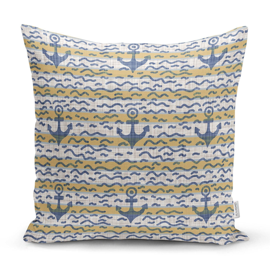 Nautical Pillow Case|Navy Anchor Pillow Cover|Decorative Yacht Cushions|Coastal Beach House Pillow|Blue Compass Decor|Marine Throw Pillow