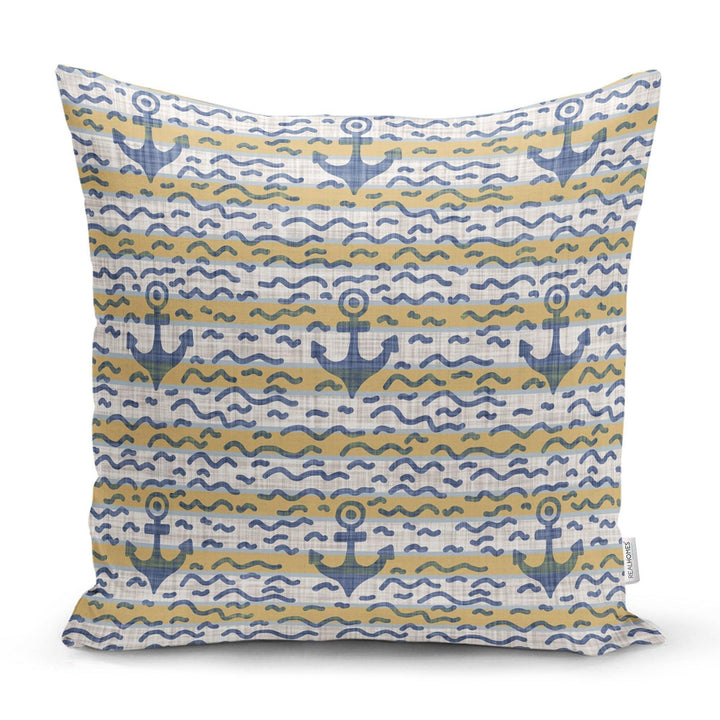 Nautical Pillow Case|Navy Anchor Pillow Cover|Decorative Yacht Cushions|Coastal Beach House Pillow|Blue Compass Decor|Marine Throw Pillow