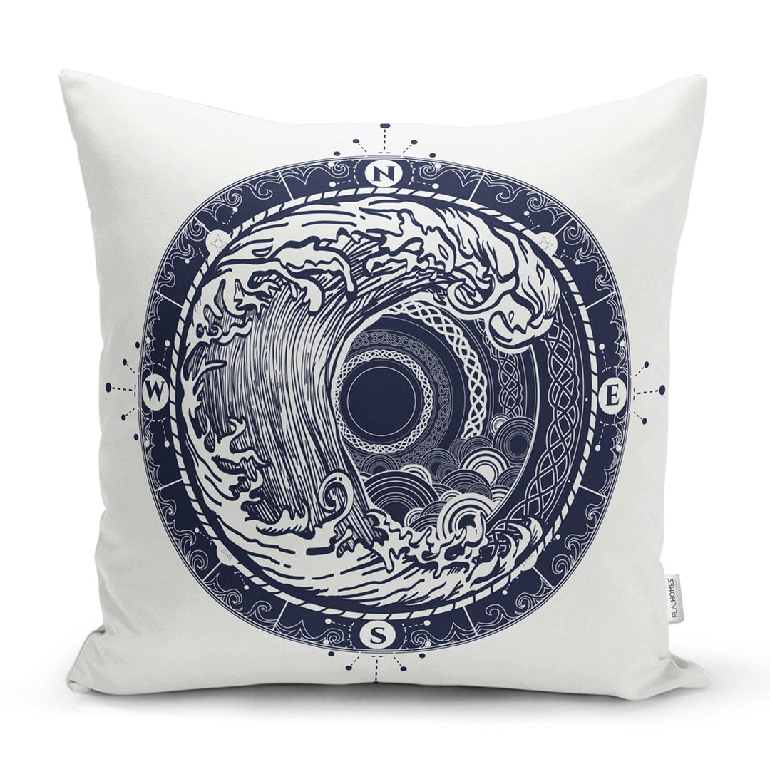 Nautical Pillow Case|Navy Anchor Pillow Cover|Decorative Yacht Cushions|Coastal Beach House Pillow|Blue Compass Decor|Marine Throw Pillow