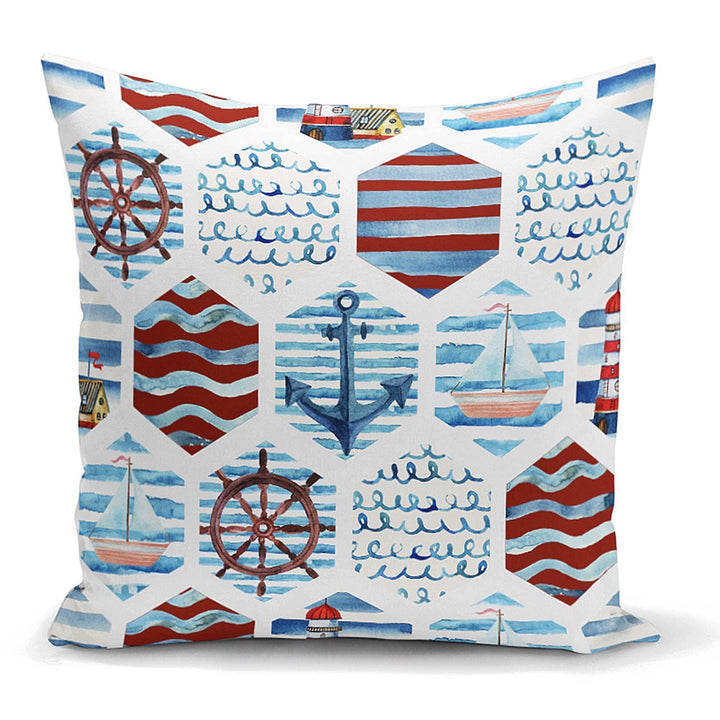 Nautical Pillow Case|Navy Anchor Pillow Cover|Decorative Yacht Cushions|Coastal Beach House Pillow|Blue Compass Decor|Marine Throw Pillow