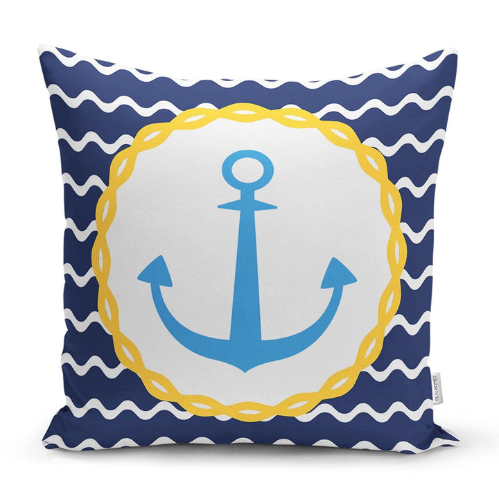 Nautical Pillow Case|Navy Anchor Pillow Cover|Decorative Yacht Cushions|Coastal Beach House Pillow|Blue Compass Decor|Marine Throw Pillow