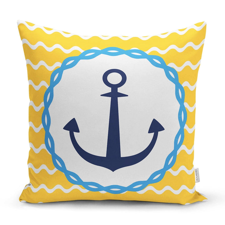 Nautical Pillow Case|Navy Anchor Pillow Cover|Decorative Yacht Cushions|Coastal Beach House Pillow|Blue Compass Decor|Marine Throw Pillow