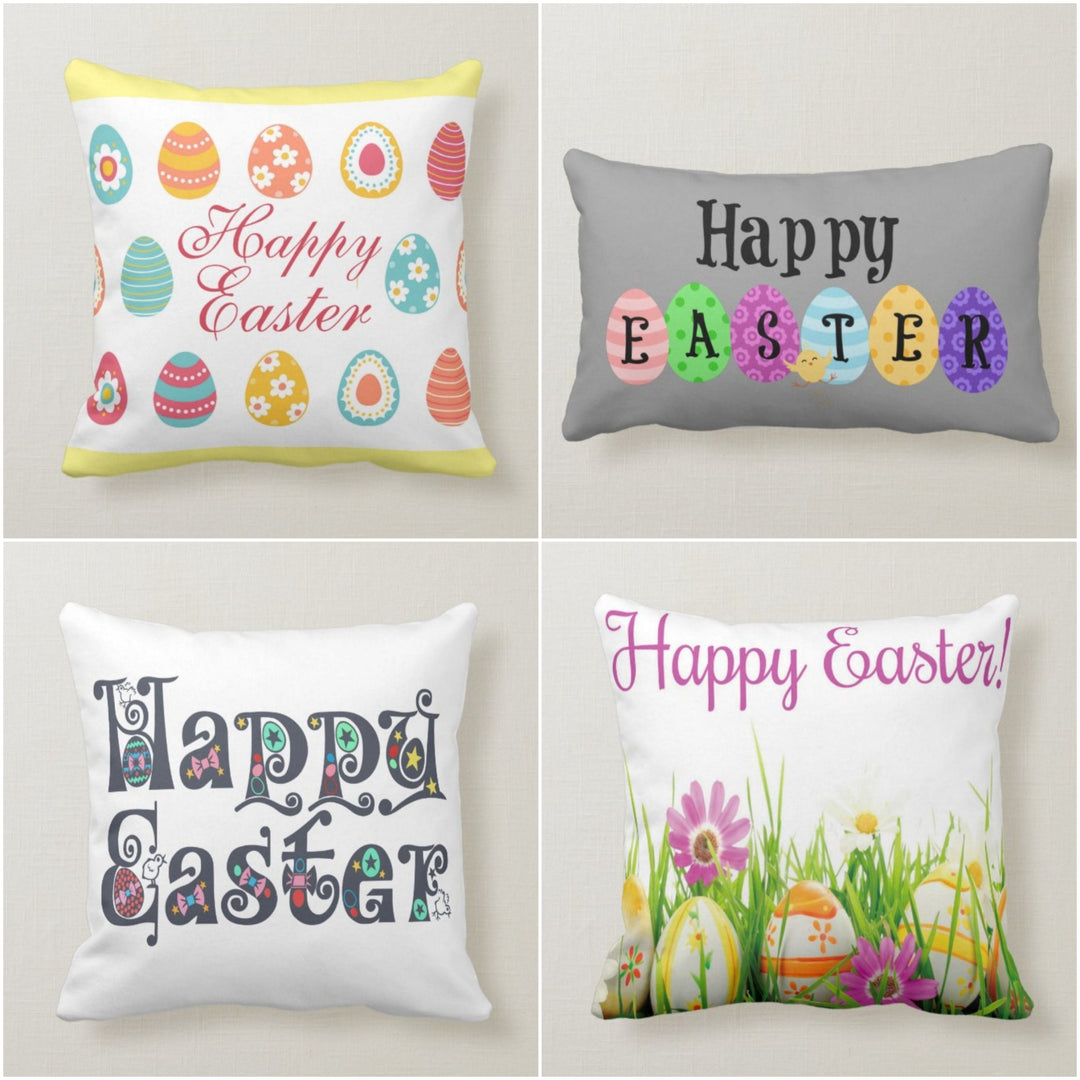 Easter Pillow Covers|Happy Easter Cushion Case|Decorative Easter Egg Throw Pillow|Cute Floral Eggs Easter Decor|Spring Farmhouse Pillow Top