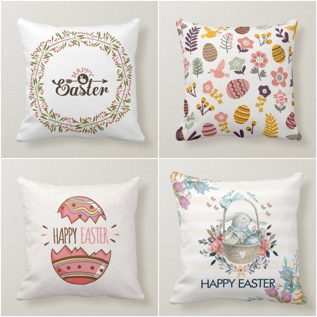 Easter Pillow Covers|Happy Easter Cushion Case|Decorative Easter Egg Throw Pillow|Cute Floral Bunny Easter Decor|Spring Farmhouse Pillow Top