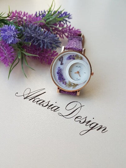 Embroidered Lavender Watch|Purple Floral Wrist Watch for Women|Personalized Unique Gift for Her|Mother's Day Gift|Hand Stitched Embroidery