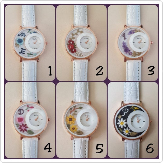 Embroidered Women's Watch|White Floral Wrist Watch for Women|Personalized Unique Gift for Her|Mother's Day Gift|Hand Stitched Embroidery