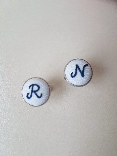 Personalized Embroidered Groomsmen Cufflinks|Unique Handmade Groomsmen Gift|Monogrammed Wedding Cufflinks Initial Letter for Groomsmen