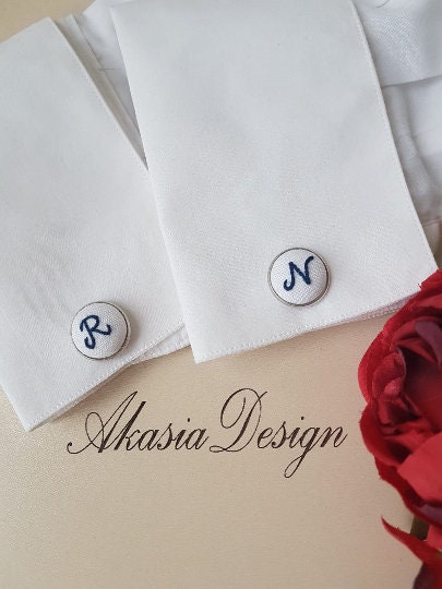 Personalized Embroidered Groomsmen Cufflinks|Unique Handmade Groomsmen Gift|Monogrammed Wedding Cufflinks Initial Letter for Groomsmen