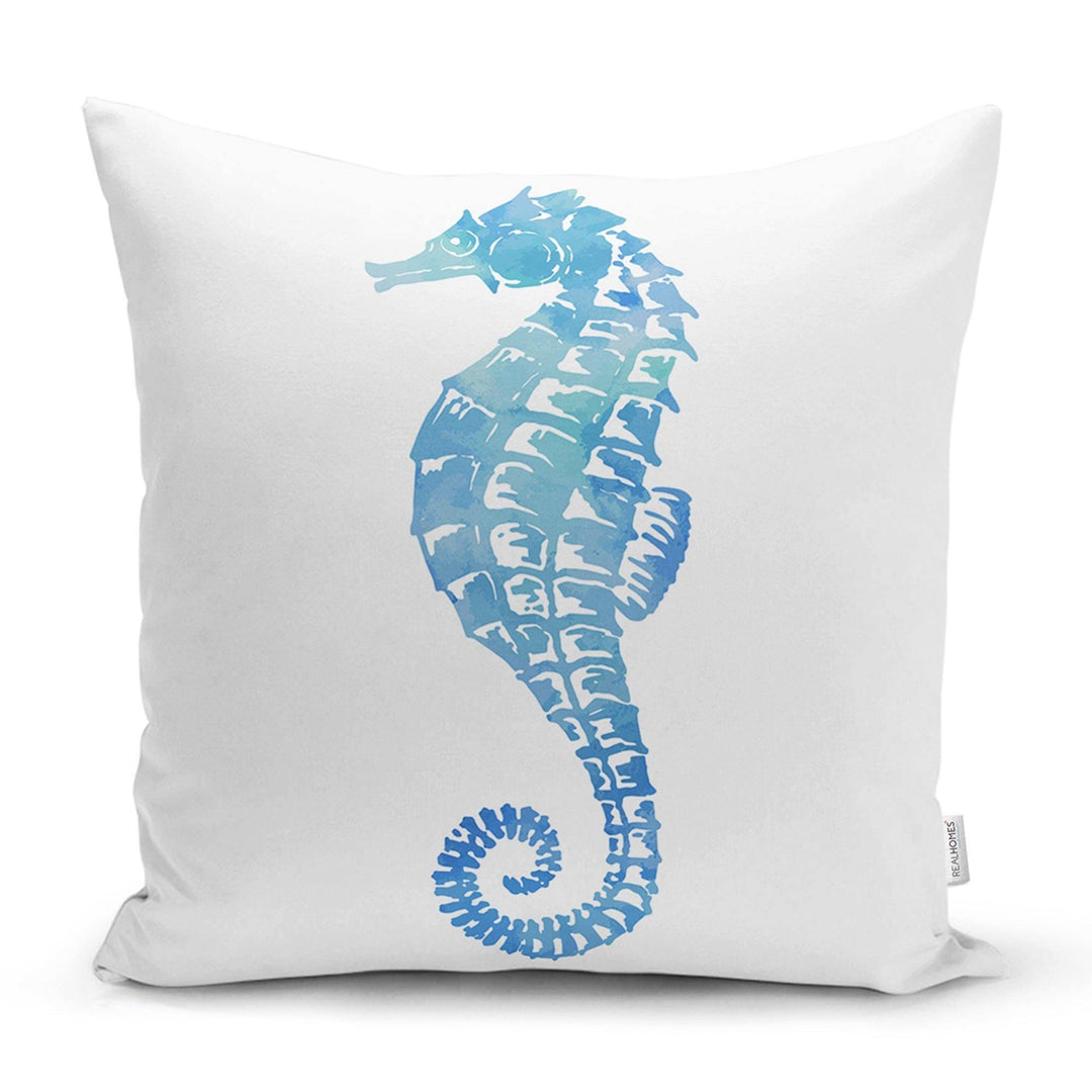 Beach House Pillow Covers|Coastal Pillow Case|Navy Marine Pillow|Decorative Nautical Cushion|Coral Seashell Seahorse Sea Urchin Throw Pillow