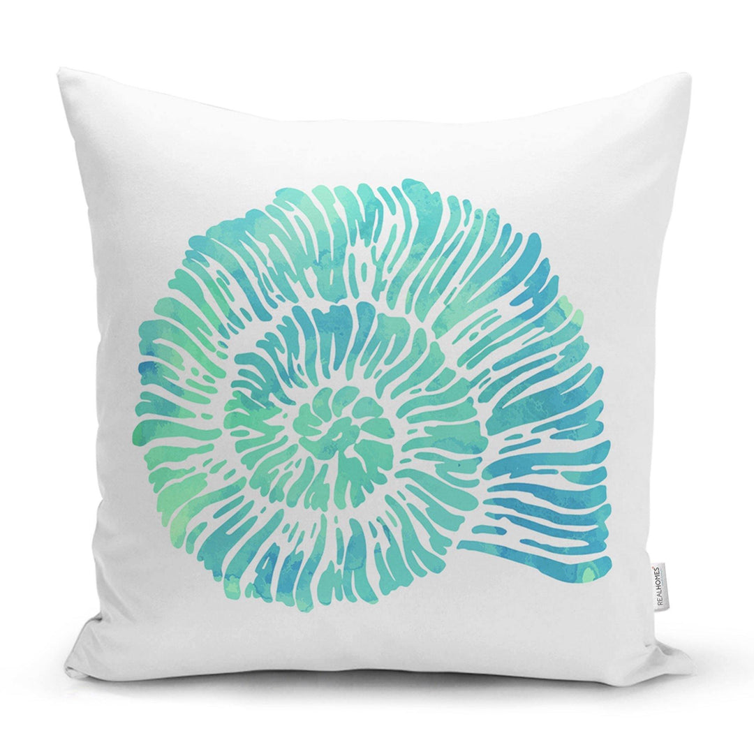 Beach House Pillow Covers|Coastal Pillow Case|Navy Marine Pillow|Decorative Nautical Cushion|Coral Seashell Seahorse Sea Urchin Throw Pillow