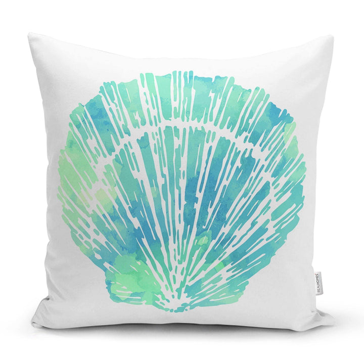 Beach House Pillow Covers|Coastal Pillow Case|Navy Marine Pillow|Decorative Nautical Cushion|Coral Seashell Seahorse Sea Urchin Throw Pillow