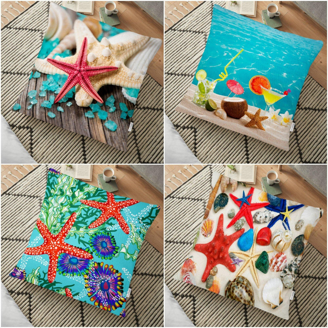 Beach Floor Pillow Cover|Colorful Floor Cushion Case|Outdoor Floor Decor|Starfish Pillow Cover|Digital Print Floor Cushion|Large Pillow Case