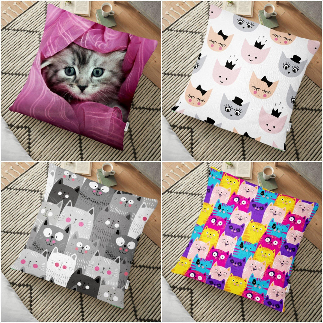 Cute Cats Floor Pillow Cover|Floor Cushion Case|Colorful Cute Cats |Floor Cushion Cover|Digital Print Floor Cushion|Cat Love Pillow Case