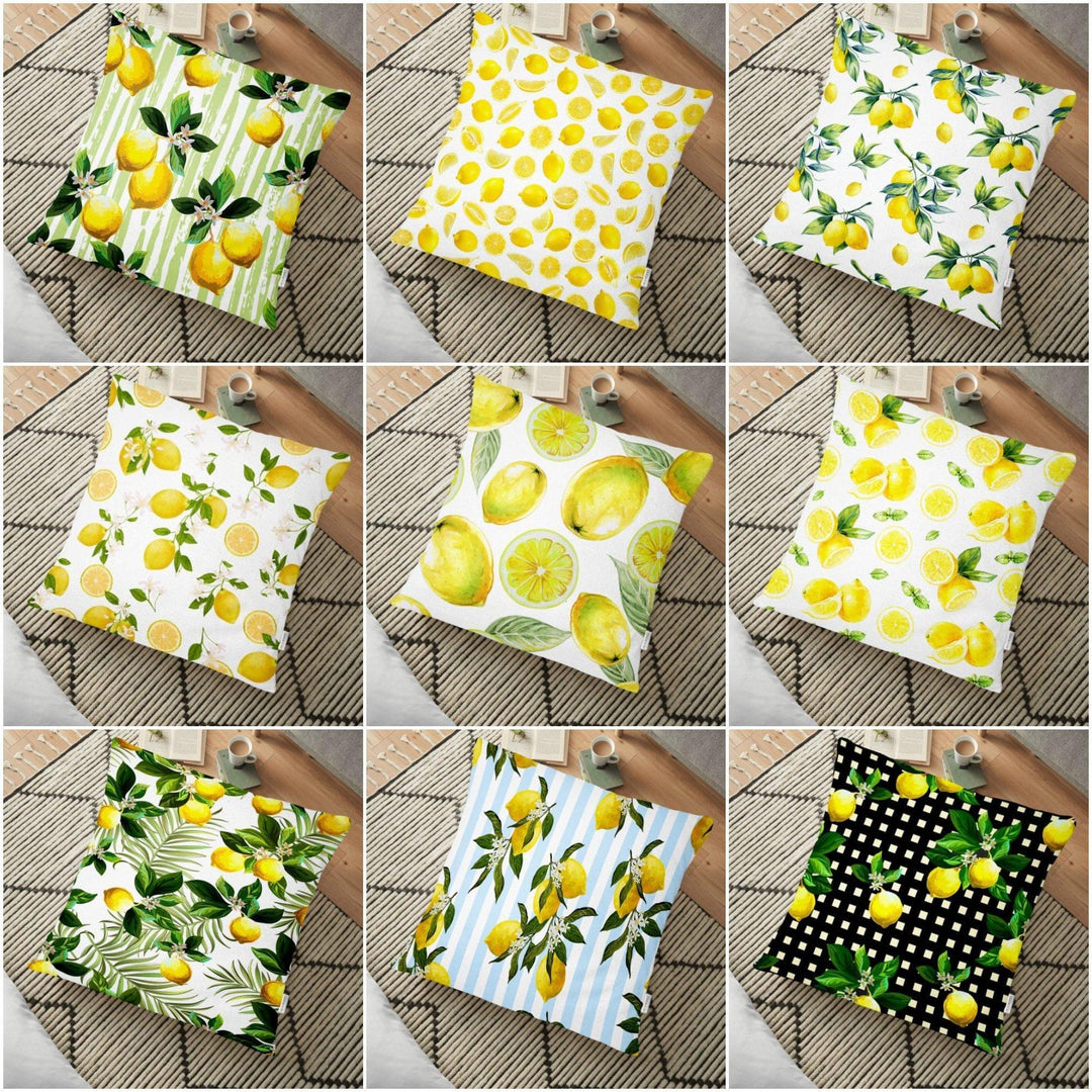 Lemon Floor Pillow Cover|Floral Lemon Cushion Case|Decorative Cushion Case|Yellow Lemon Home Decor|Housewarming Farmhouse Style Lemon Pillow