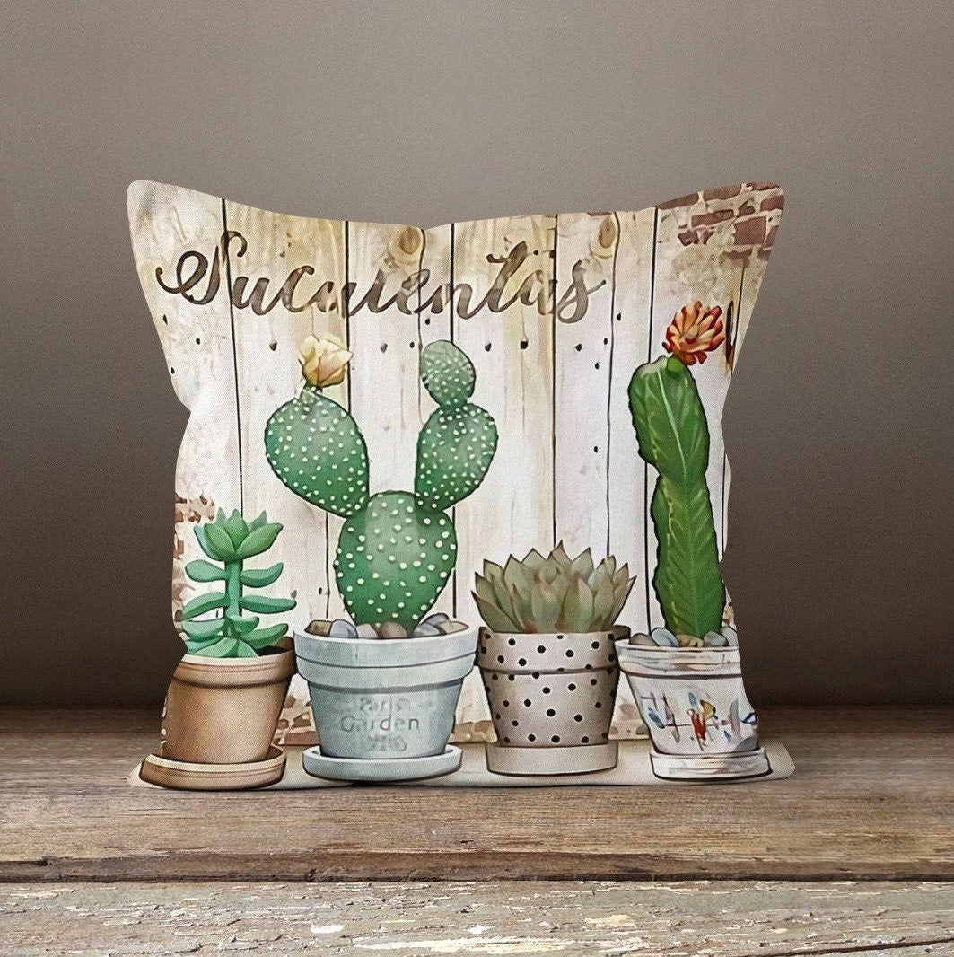 Cactus Pillow Cover|Succulent Cushion Cases|Decorative Throw Pillow Cover|Boho Bedding Home Decor|Housewarming Floral Cactus Pillow Cover