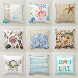 1pc Nautical Coastal Decor Pillow Covers Starfish/Seashell/Conch/Beach  House Decorative Cushion Covers Waterproof Pillow Case 18 x 18 Inch Sea  Theme Home Decorative Pillowcases