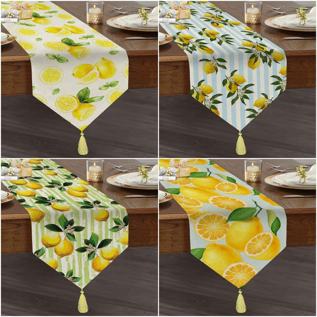 Lemon Table Runner|High Quality Triangle Chenille Lemon Table Runner|Cut Lemon Table Decor|Farmhouse Table|Fresh Home Decor| Tasseled Runner