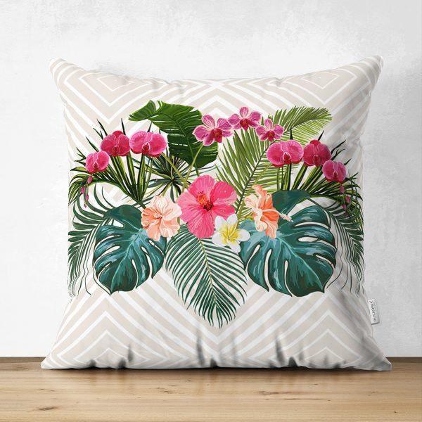 Floral Pillow Cover|Summer Trend Cushion Case|White Daisy Pink Rose Decor|Decorative Suede Floral Cushion Cover|Digital Print Spring Trend