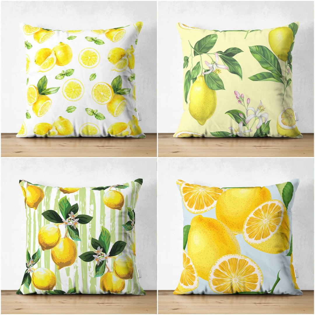 Floral Lemon Pillow Cover|Lemon Cushion Case|Decorative Suede Fruit Cushion|Housewarming Citrus Home Decor|Farmhouse Style Lemon Pillow